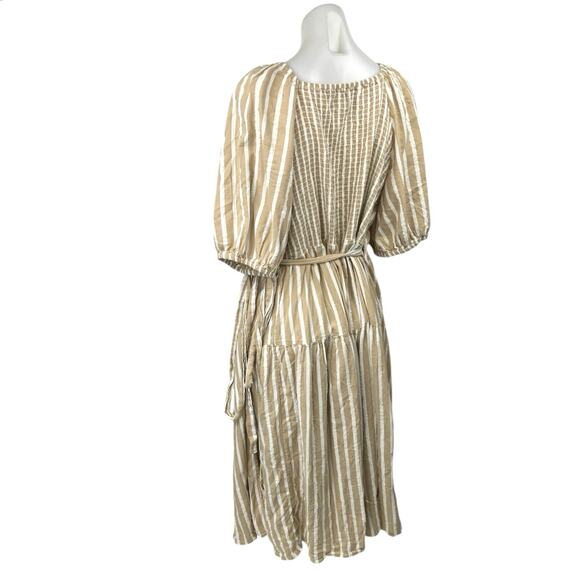 Old Navy Striped Puff Sleeve Smocked Belt v-Neck Tiered Midi Wrap Dress Size XXL - Picture 4 of 6